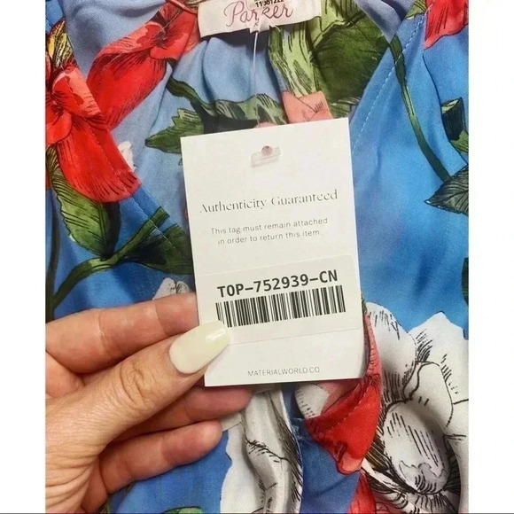 Parker Blue Floral Silk Blouse - Picture 10 of 10
